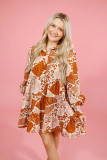 Brown Multi Pattern Swing Dress