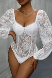 See Through Lace Crochet Bodysuit