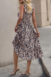 Khaki Printed Smocked Ruffles Cami Dress