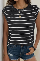 Striped Print Button Short Sleeves Top