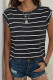 Striped Print Button Short Sleeves Top