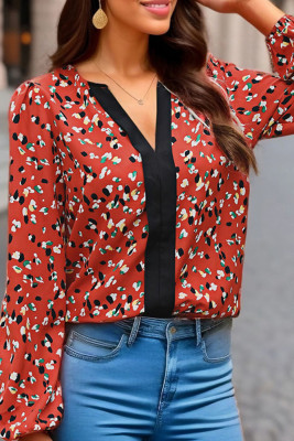 Red V Neck Printing Shirt