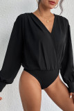 Black V Neck Lantern Sleeves Bodysuit