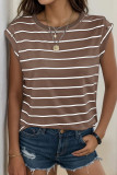 Striped Print Button Short Sleeves Top