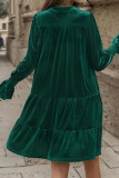 Green V Neck Splicing Ruffle Velvet Dress