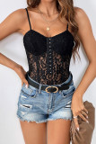 Black Full Lace Front Buckle Cami Bodysuit