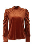 Brown Puff Sleeves Velvet Top