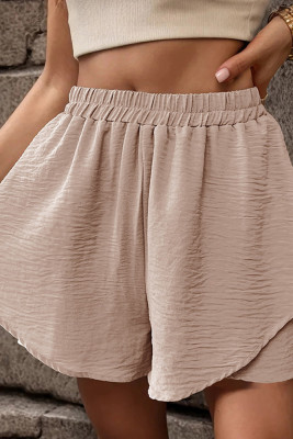 Apricot Ruffles Side Hem Elastic Waist Shorts