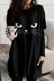 Cat Print Black Dress
