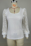 White Ribbed Knitting Lace Crochet Top