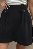 Black Buttoned Pockets Shorts