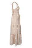 Apricot Square Neck Tie Strap Ruffles Maxi Dress