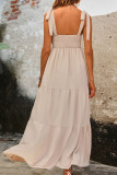 Apricot Square Neck Tie Strap Ruffles Maxi Dress