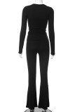 Plain 2PCS Long Sleeves Top and Pants Set