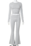 Plain 2PCS Long Sleeves Top and Pants Set