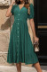 Green V Neck Buttoned Ruffles Midi Dress