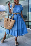 Blue Splicing Ruffle Dress