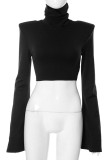 Black Turtle Neck Long Sleeves Crop Top