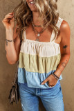 Apricot Stripe Color Block Tiered Wide Strap Tank Top