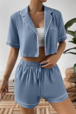 Plain Button SHirt and SHorts 2PCS Pajamas Set