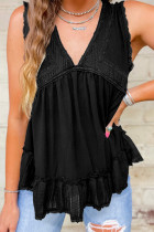 Medium Grey Lace Splicing V Neck Ruffled Babydoll Tank Top