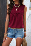 Plain Frill Smocked Splicing Lace Tank Top