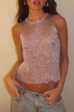 Plain See Thru Knit Tank Top