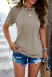 Plain Pin-Tuck Jacquard Lace Sleeves Top