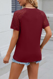 Plain Crochet Sleeves Crew Neck Top