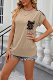Plain Leopard Patchwork Short Sleeves Top