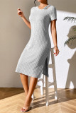 Ribbed Knitting Split Dress