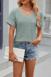 V Neck Eyelet Plain Top