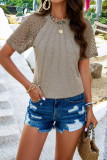 Plain Pin-Tuck Jacquard Lace Sleeves Top