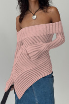 Plain Off Shoulder Irregular Length Rib Top