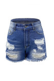 Ripped Raw Hem Denim Shorts