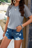 Plain Pin-Tuck Jacquard Lace Sleeves Top