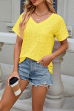 V Neck Eyelet Plain Top