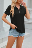 Plain Zipper Down Short Sleeves Top