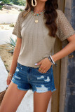 Plain Pin-Tuck Jacquard Lace Sleeves Top