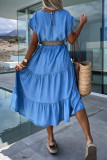 Blue Splicing Ruffle Dress
