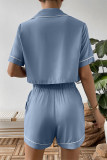 Plain Button SHirt and SHorts 2PCS Pajamas Set