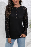 Lace Crochet Sleeves Waffle Top