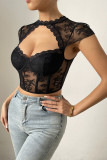 Plain Lace Open Bust Crop Top