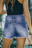 Ripped Raw Hem Denim Shorts