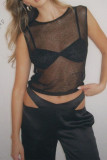 Plain See Thru Knit Tank Top
