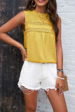 Plain Frill Smocked Splicing Lace Tank Top