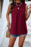 Plain Frill Smocked Splicing Lace Tank Top