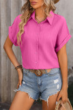 Plain Texture Stripe Button Up Short Sleeves Shirt