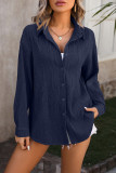 Plain Texture Button Up Blouse