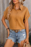 Plain Texture Stripe Button Up Short Sleeves Shirt